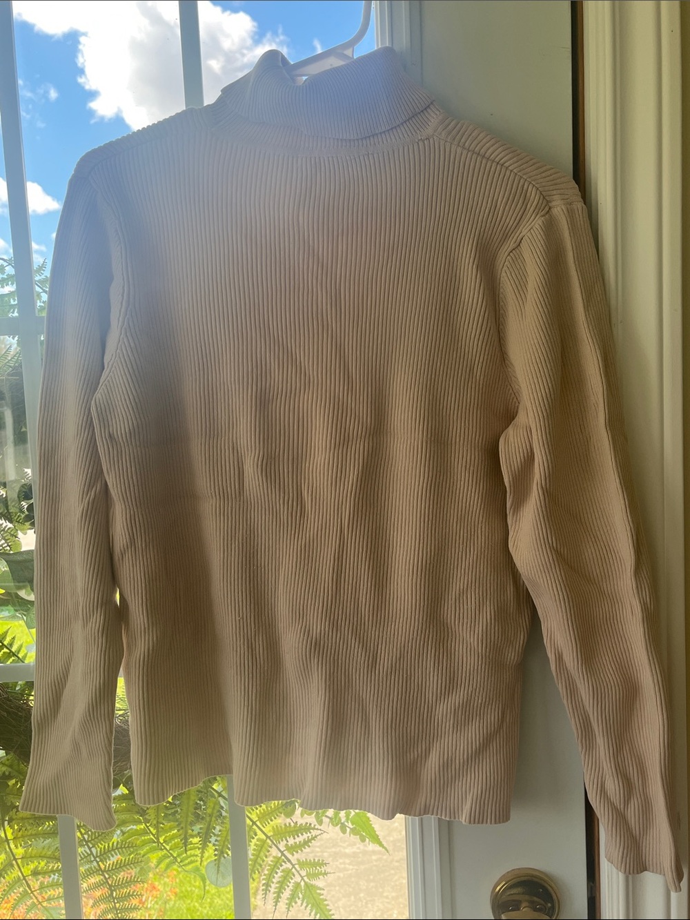 Women's Ribbed Mock Neck Long Sleeve Top - Cream